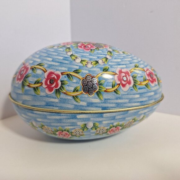 Dove Chocolate Decorative Floral Tin Egg Storage Box 5" Basketweave Litho - Picture 11 of 15